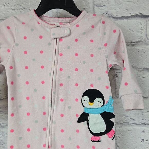 Carter's Baby Girl 12M Sleep & Play Skating Penguin Footie One-Piece Pajama PJs - Picture 2 of 8